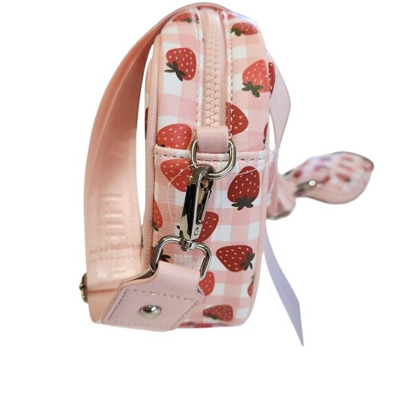 Madden Girl Camera Crossbody Pink White Red Strawberry Print Coin Purse NWT - Picture 4 of 10